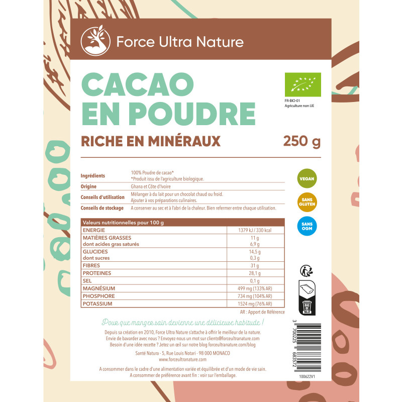 Poudre de cacao Force Ultra Nature - 100% BIO