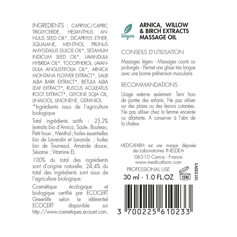 Huile de Massage BIO à l'Arnica Medicafarm 30ml Huile de Massage BIO à l'Arnica Medicafarm 30ml