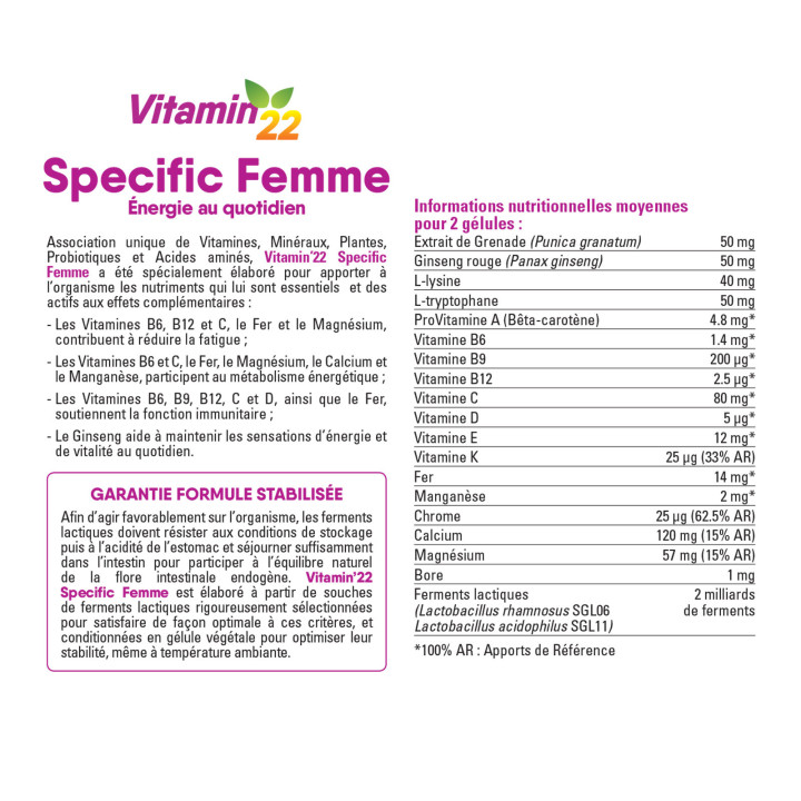 Pack VITAMIN'22 Spécifique Femme - Cure Vitamines double action