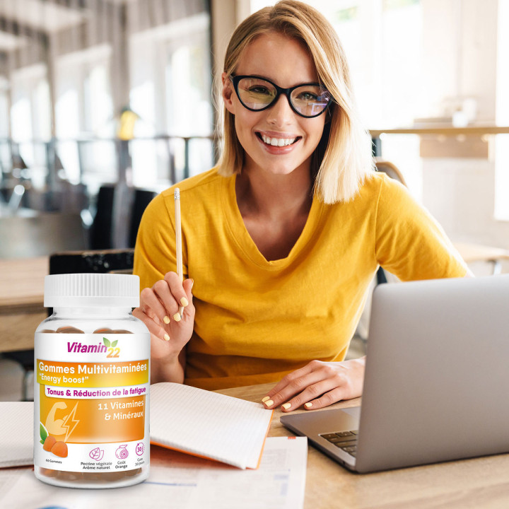 Gommes Multivitaminées "Energy Boost" - Délicieux goût orange - Pilulier 60 gommes