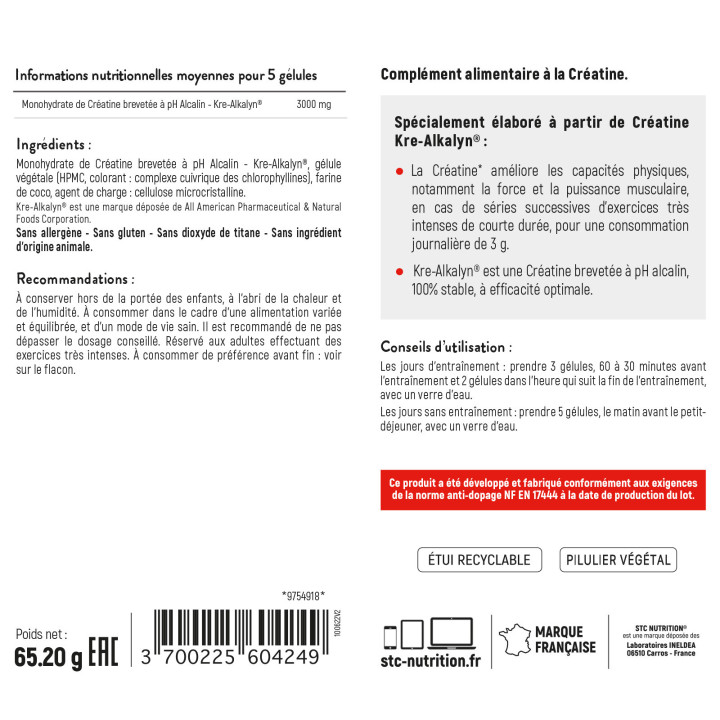 Kre-Alkalyn 3000 STC Nutrition - Créatine monohydrate 100% stable