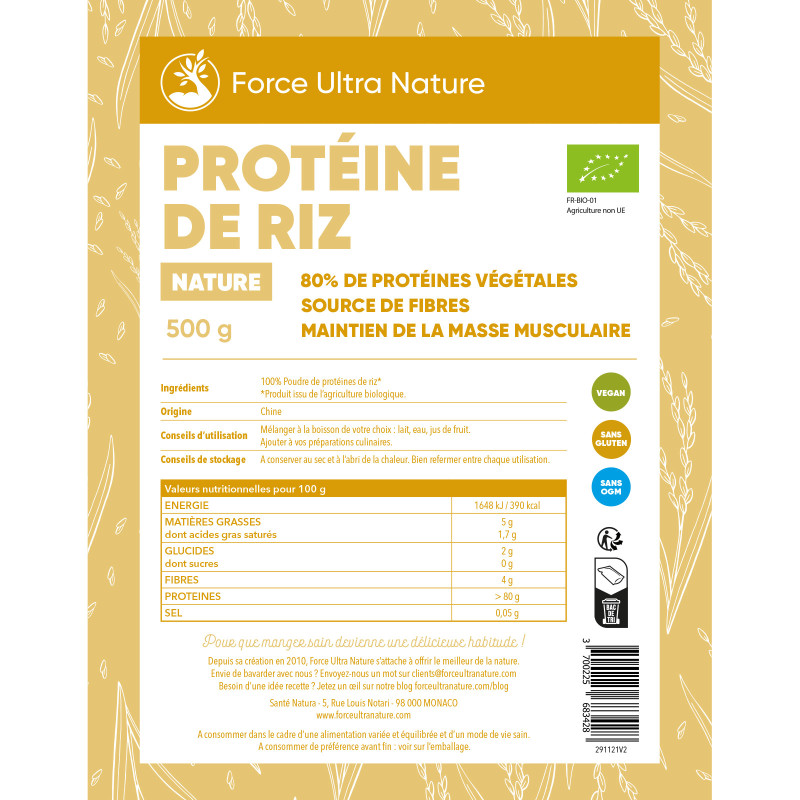 Protéine de Riz Germée informations nutritionnelles et bienfaits
