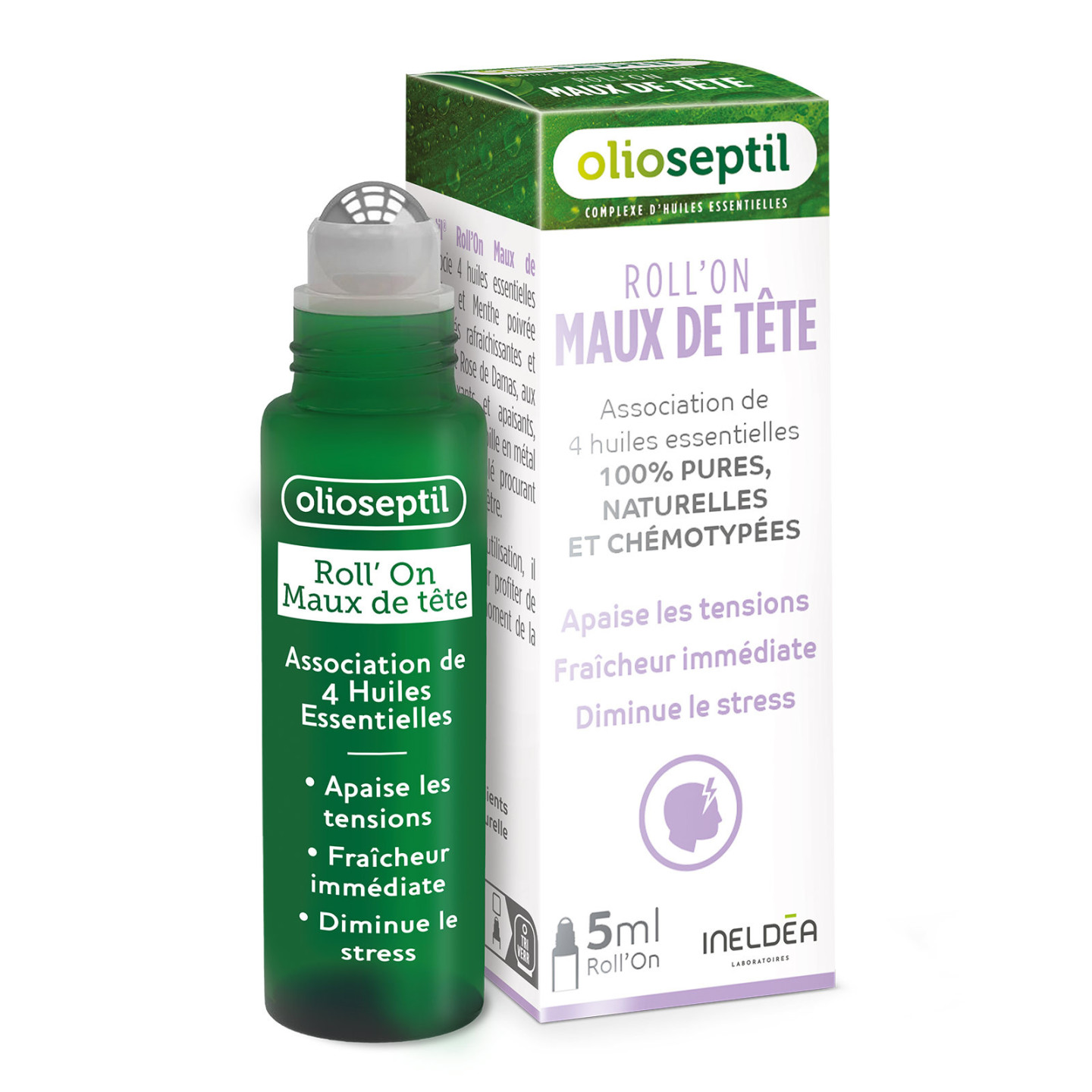 Roll-on Naturel Maux De Tête, Rhume, Migraine - 3 X 8ml, Huiles Essentielles (menthol, Camphre), Neuf