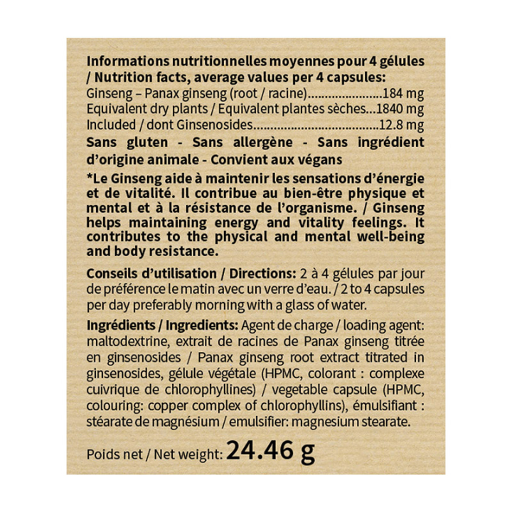 Ginseng Rouge -Renforce la résistance au stress - 60 gélules végétales