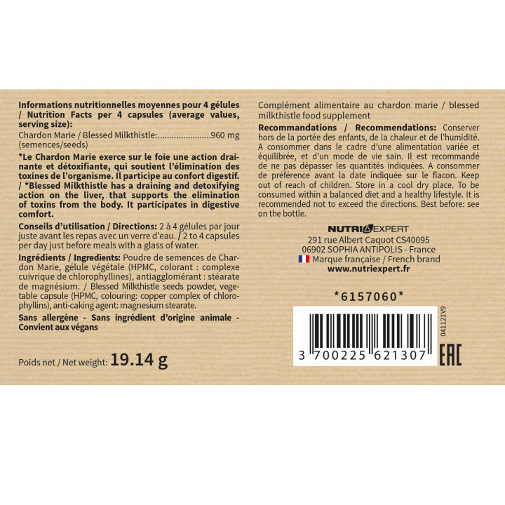 Chardon Marie - Action sur le foie et la vésicule biliaire - 60gélules