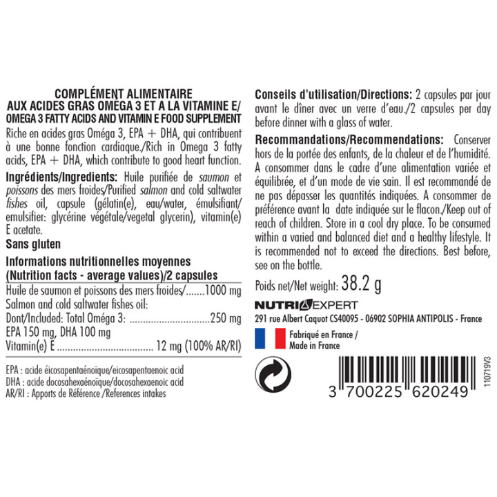 Oméga 3 - Fonctions cognitives et santé cardiovasculaire - 60 capsules