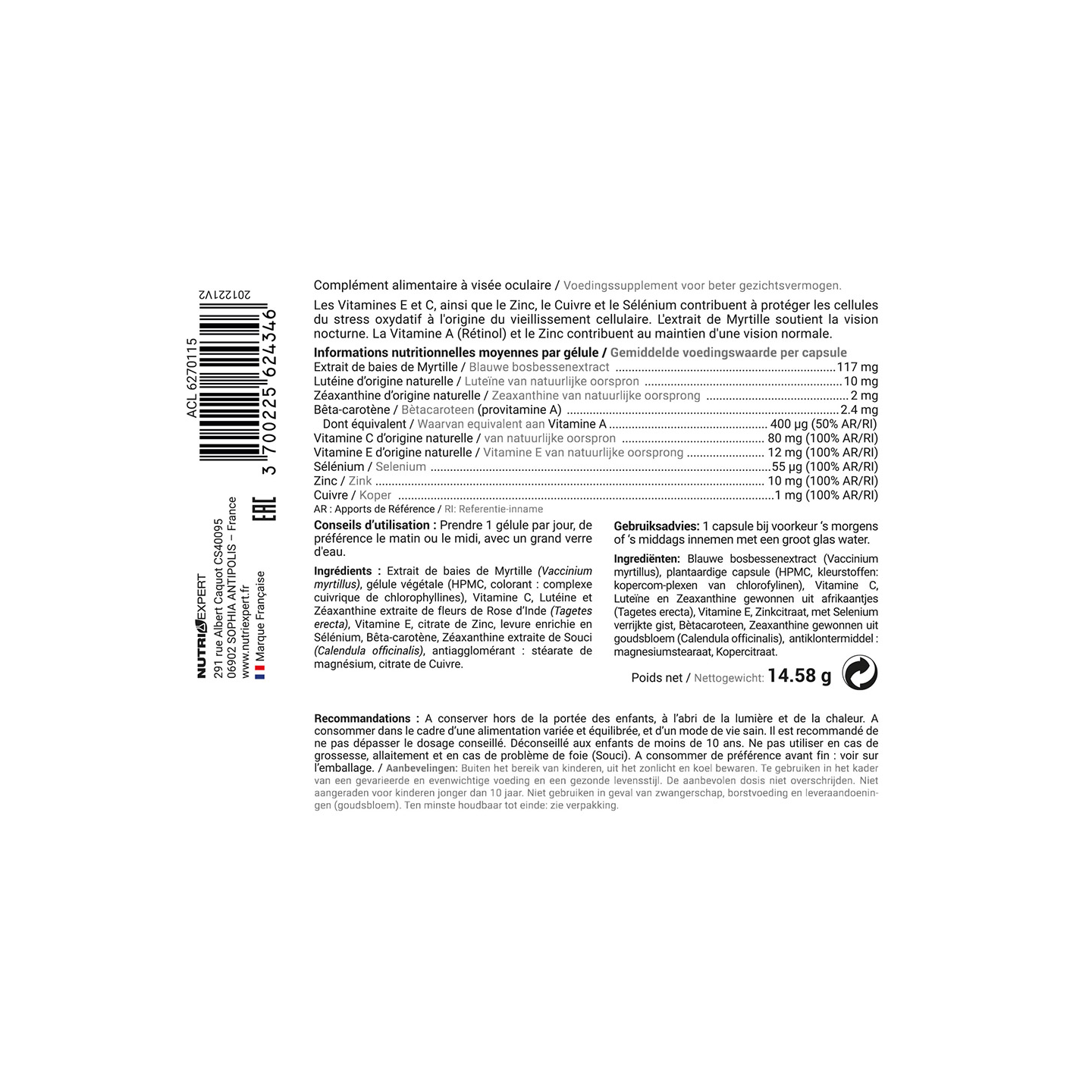 Complément Alimentaire Vision Lutein PLUS - Santé Des Yeux, Végan - Nutri Expert