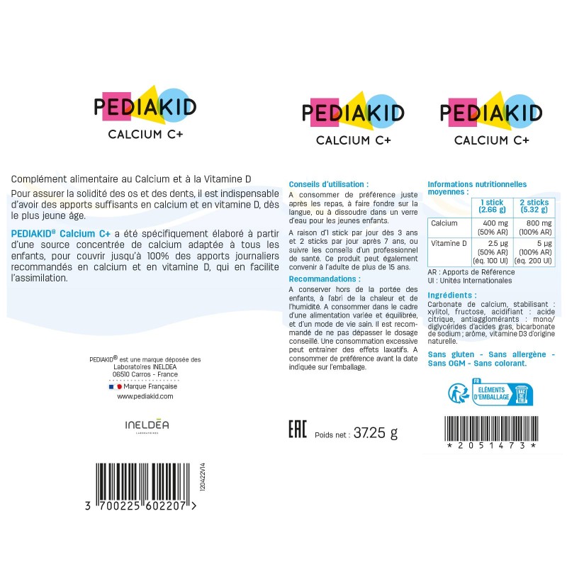 Kalzium C+ - PEDIAKID - Etui mit 14 Sticks Kalzium C+ - PEDIAKID - Etui mit 14 Sticks