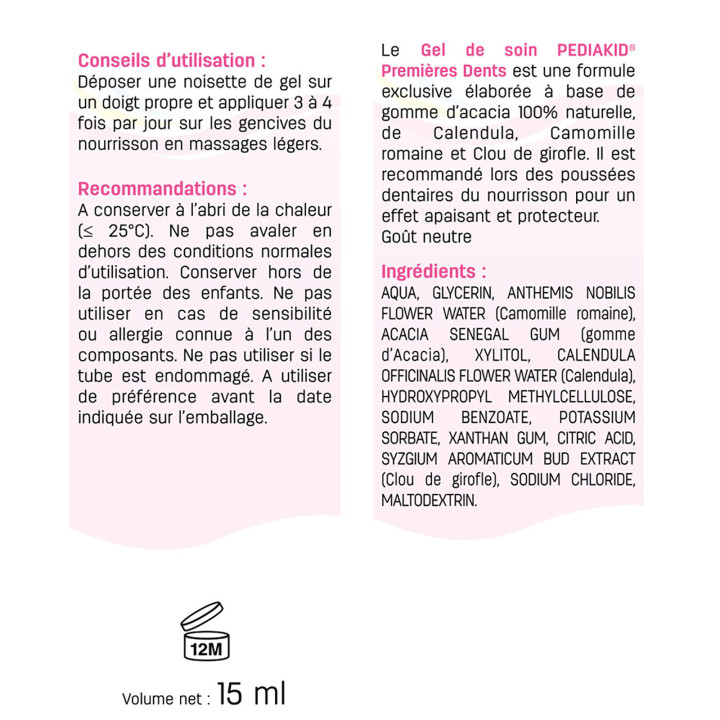 PEDIAKID® Gel de soin Premières Dents - Gel pour les dents bébé - 100% origine naturelle