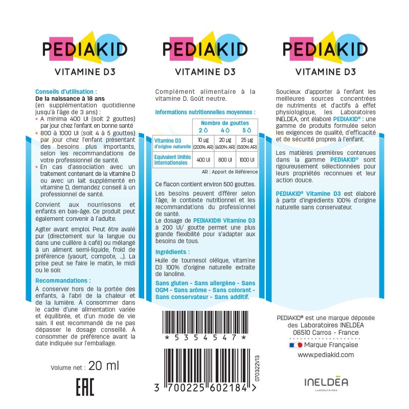 Vitamin D3 - PEDIAKID - 20-ml - Tropfenzählerflasche Vitamin D3 - PEDIAKID - 20-ml - Tropfenzählerflasche
