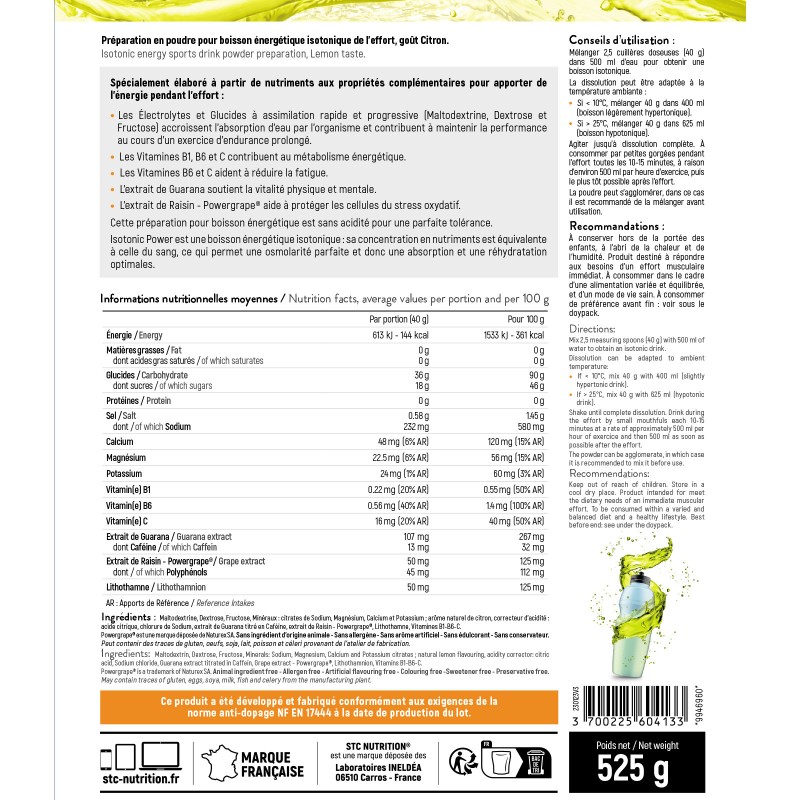 Isotonic Power STC Nutrition - Boisson Energétique isotonique - 525g Isotonic Power STC Nutrition - Boisson Energétique isotonique - 525g