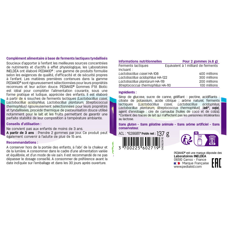 Probiotische Gums - PEDIAKID - Dose mit 60 Bärchen Probiotische Gums - PEDIAKID - Dose mit 60 Bärchen