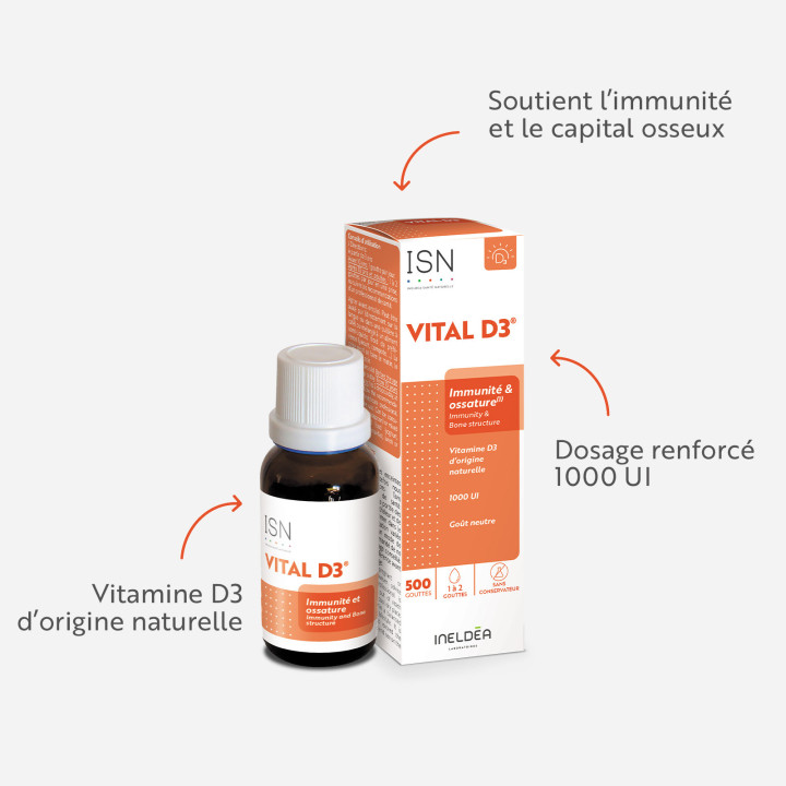 Vital-D3 ISN- Maintient le capital osseux - 20ml -  Ineldea Santé Naturelle