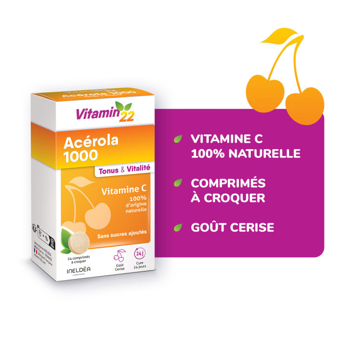 Acerola 1000 Ineldea - Vitamine C naturelle - Réduit la fatigue