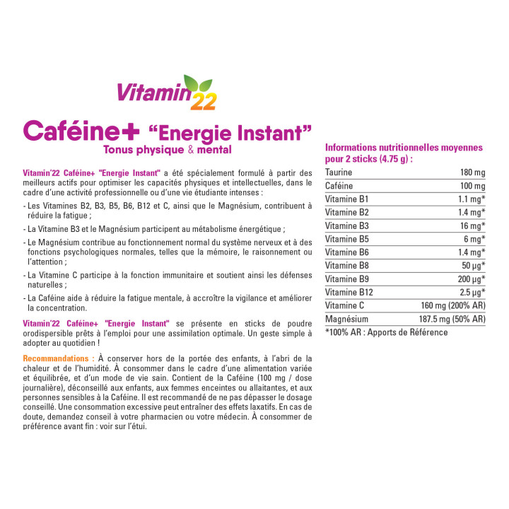Vitamin'22 Caféine+ - Énergie & Vitalité quotidienne - 14 sticks