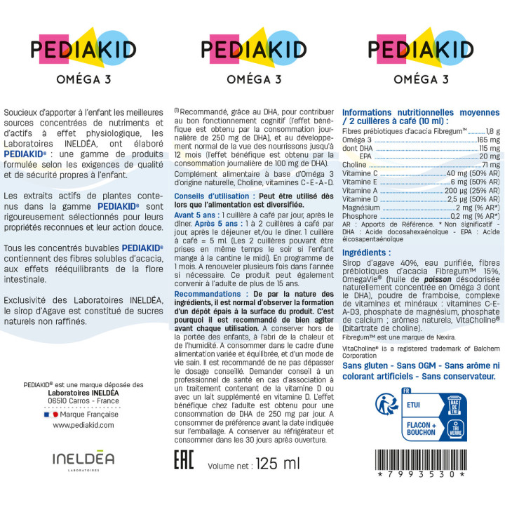 Pediakid Omega 3 - Enfant : Concentration mémoire et apprentissage - Dès 4 mois