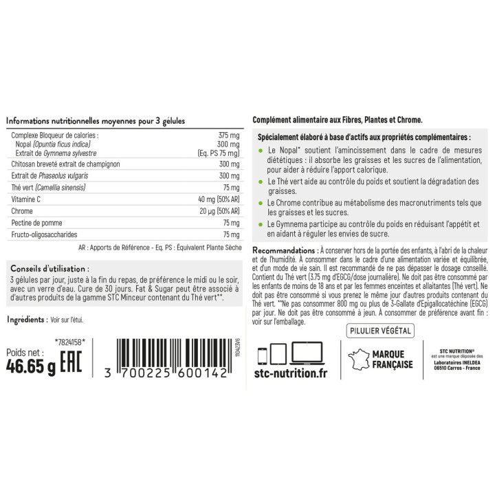 Fat & Sugar Limit STC Nutrition - Bloqueur de calories - 90 gélules