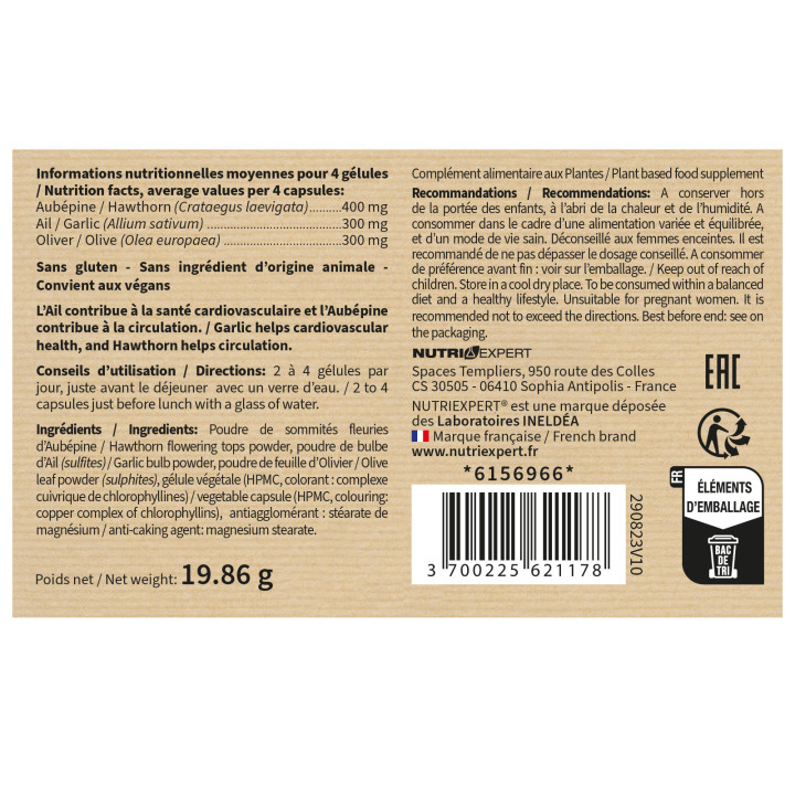 Ail Olivier Aubépine - Aide à maîtriser taux de cholestérol - 15/30j