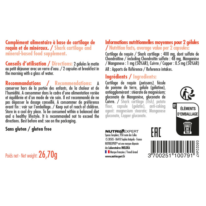 Cartilage de requin - Renforce les cartilages et les tendons - 30jours