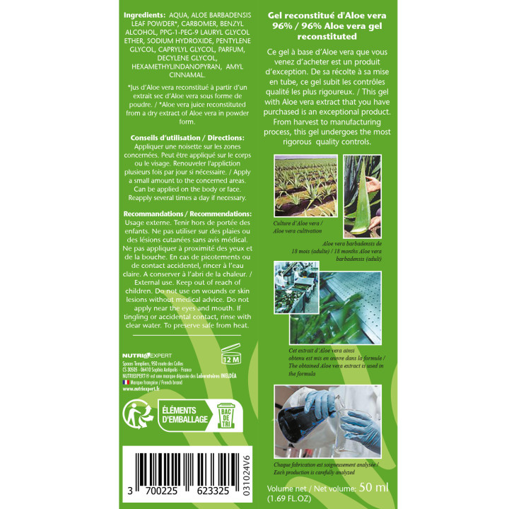 Gel Aloe Vera - Hydrate, nourrit et régénère la peau - 50 ml ou 200 ml