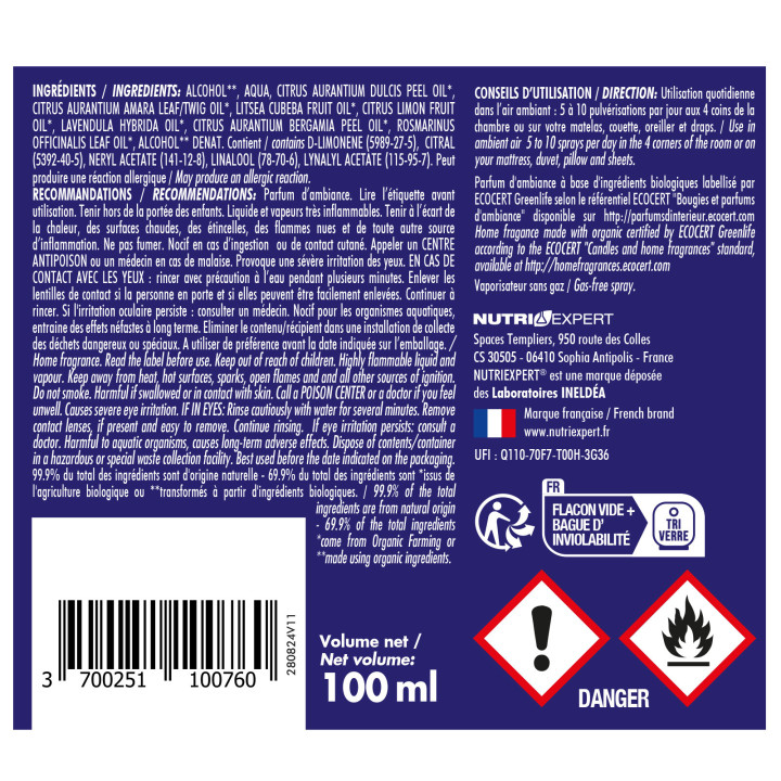 Brume Oreiller Nuits Apaisées Bio - Facilite l'endormissement - 100ml