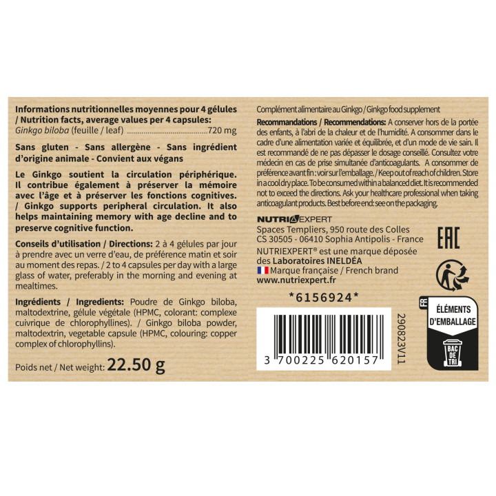 Ginkgo Biloba - Anti-âge pour les fonctions cognitives - 60 gélules