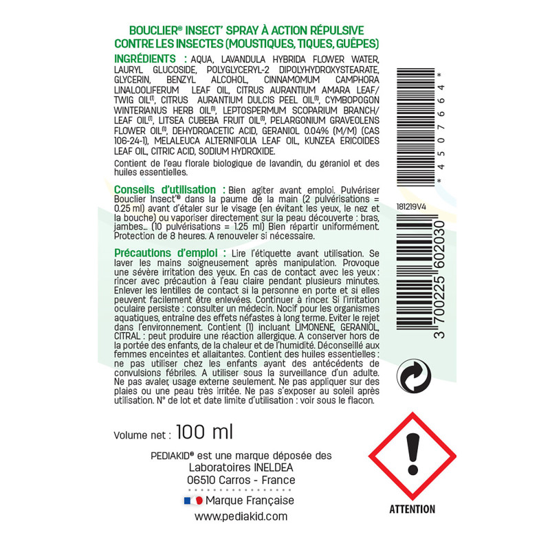 Pediakid Bouclier Insect - Protection anti-moustiques 8 heures - 100ml Pediakid Bouclier Insect - Protection anti-moustiques 8 heures - 100ml