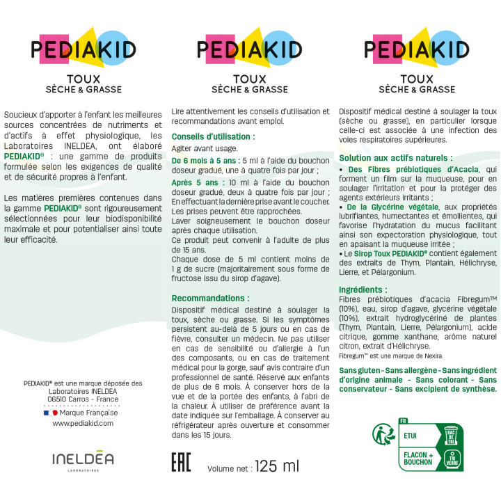 PEDIAKID® Toux Sèche & Grasse sirop 125ml : Calme la toux