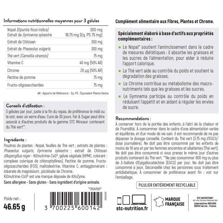 Fat & Sugar Limit STC Nutrition - Bloqueur de calories - 90 gélules