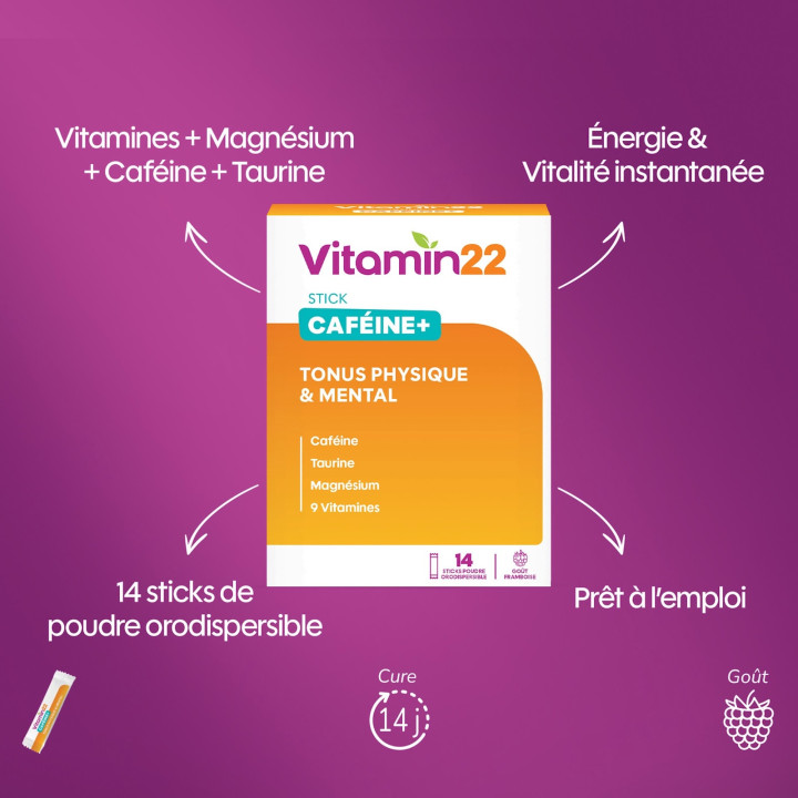 Vitamin'22 Caféine+ - Énergie & Vitalité quotidienne - 14 sticks
