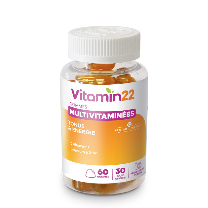 Gommes Multivitaminées "Energy Boost" - Délicieux goût orange - Pilulier 60 gommes