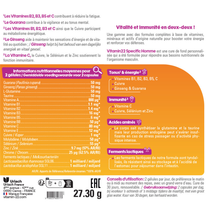Pack VITAMIN'22 Spécifique Homme - Cure Vitamines double action