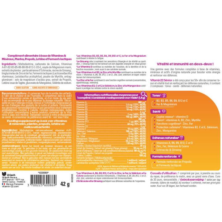 Vitamin'22 Senior - Tonus Vitalité & Défenses naturelles
