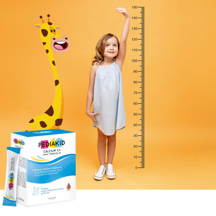 Pediakid Calcium C+ - Santé des os et des dents - 14 sticks Goût Cola