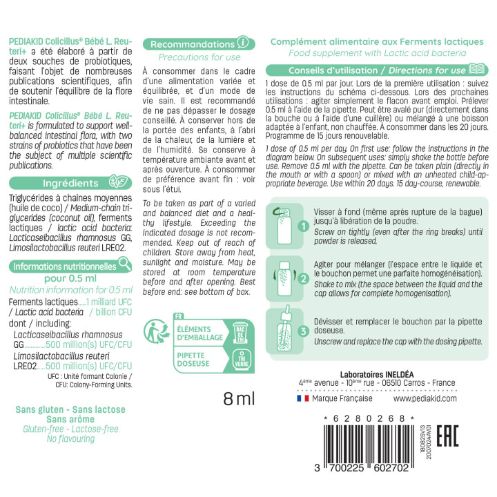 Pediakid Colicillus® Bébé L. Reuteri+ - Limite contractions abdominales et diarrhée