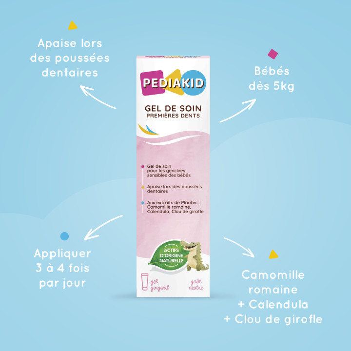 PEDIAKID® Gel de soin Premières Dents - Gel pour les dents bébé - 100% origine naturelle
