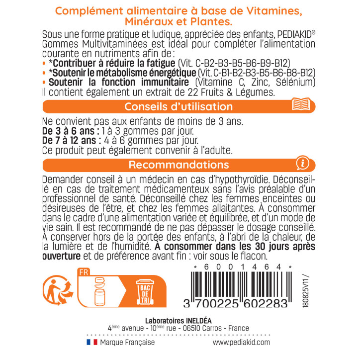 Gummies vitamines enfant - Pediakid Gommes Multivitaminées - Gomme vitamine enfant