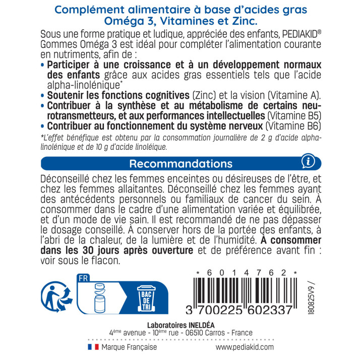 Gommes Oméga 3 Pediakid - Croissance et développement des enfants