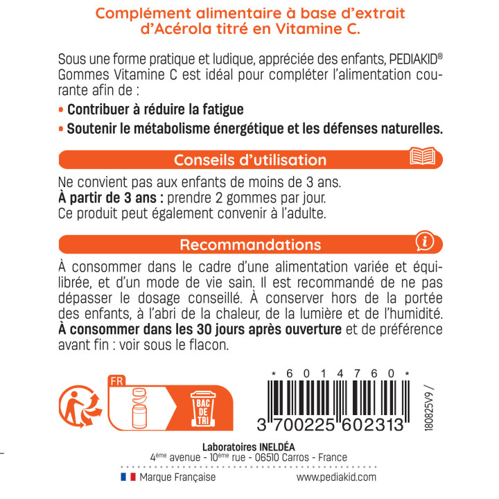 Gommes Vitamine C enfant Pédiakid - Energie Enfants