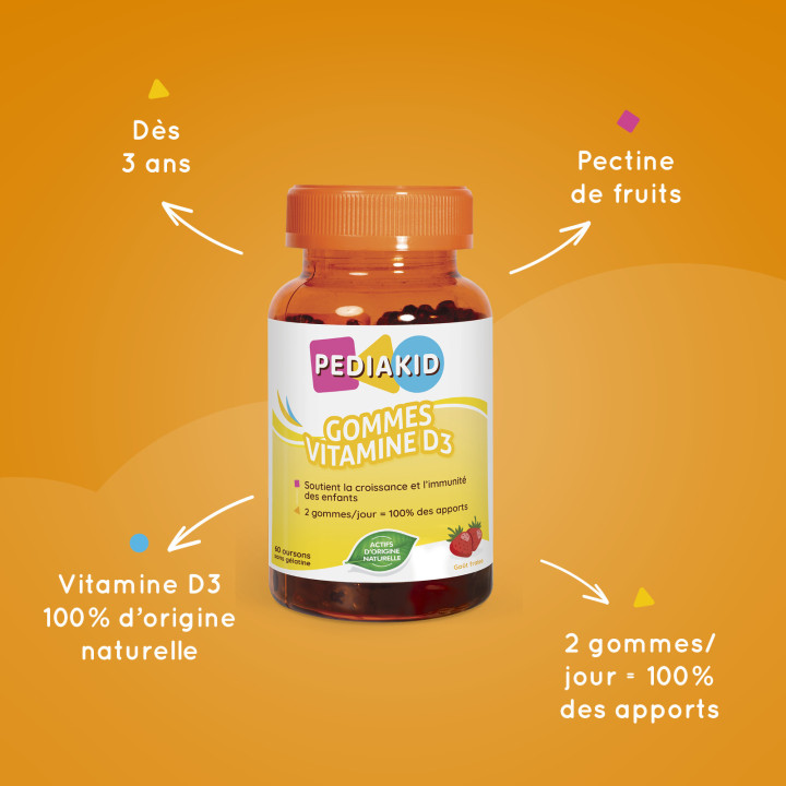 PEDIAKID® Gommes Vitamine D3 - Croissance et résistance - 60 oursons