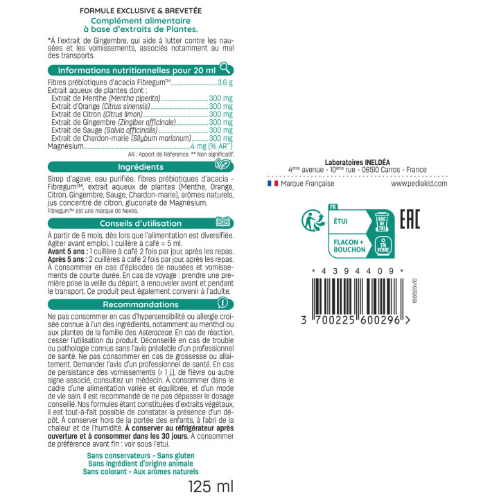 Pediakid Nausées-Vomissements Mal des transports - Dès 4 mois - 125ml