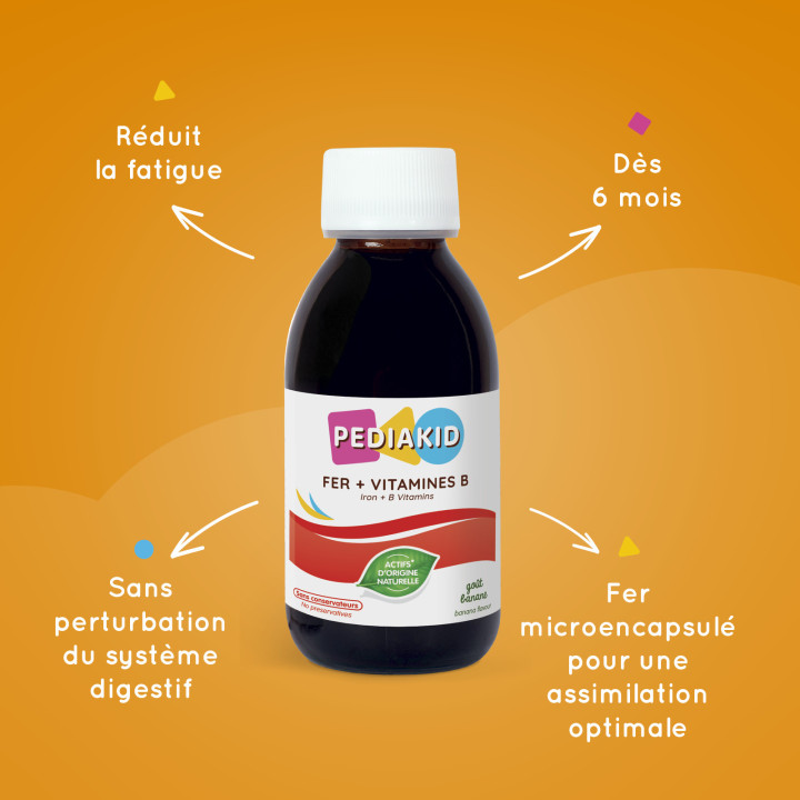 Pediakid Fer + Vitamines B - Réduit la fatigue - 125ml - Dès 4 mois
