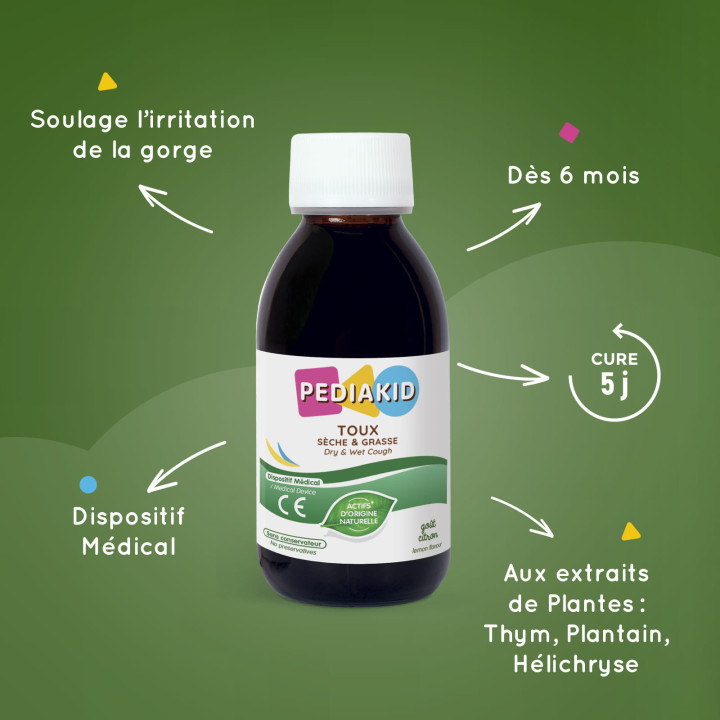 PEDIAKID® Toux Sèche & Grasse sirop 125ml : Calme la toux