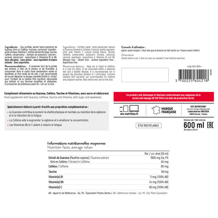Guarana Shot STC Nutrition : boisson énergisante coup de fouet