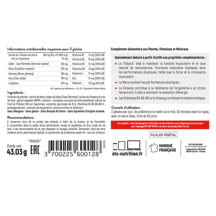 TRIBULUS SYNERGY + - Force et résistance musculaires - Cure 30 jours