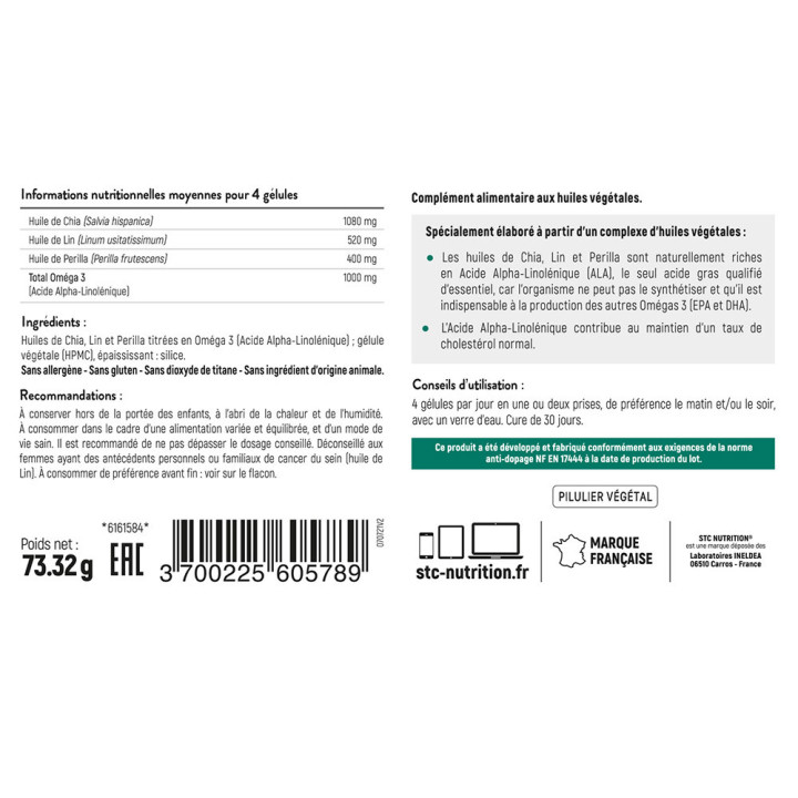 Omega 3 Végétal: Protection cardio-vasculaire - 120 gélules - Vegan