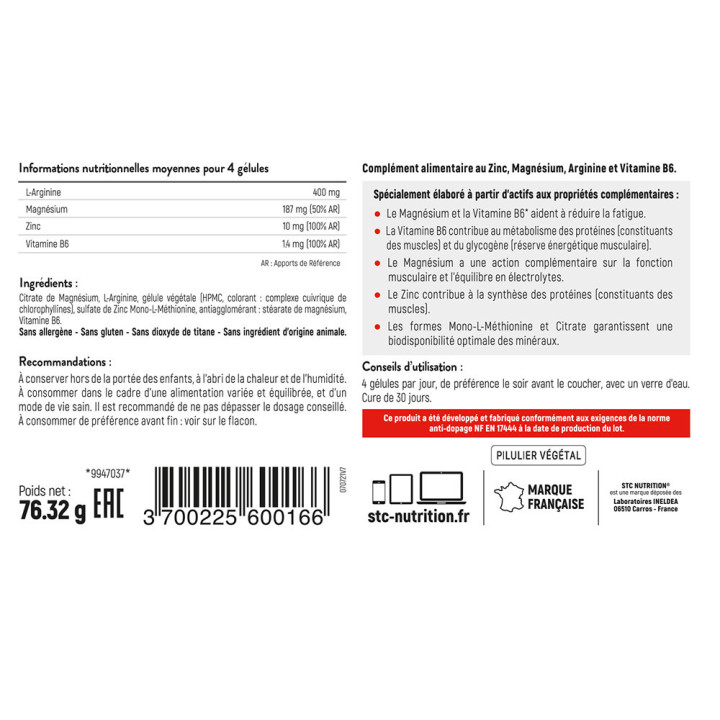 ZMA Complex STC Nutrition - Accélère la récupération - 120 gélules