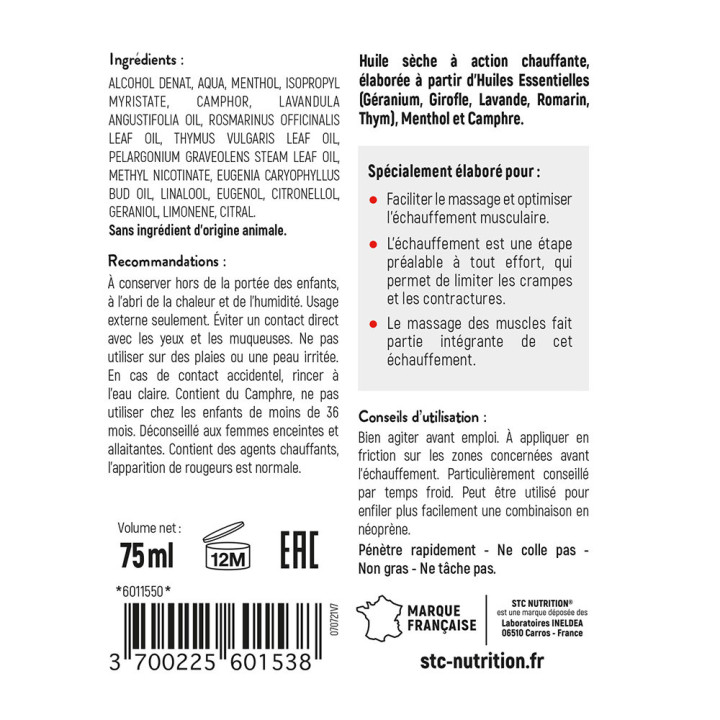 Spray Chauffant Tonifiant STC Nutrition - Echauffement musculaire