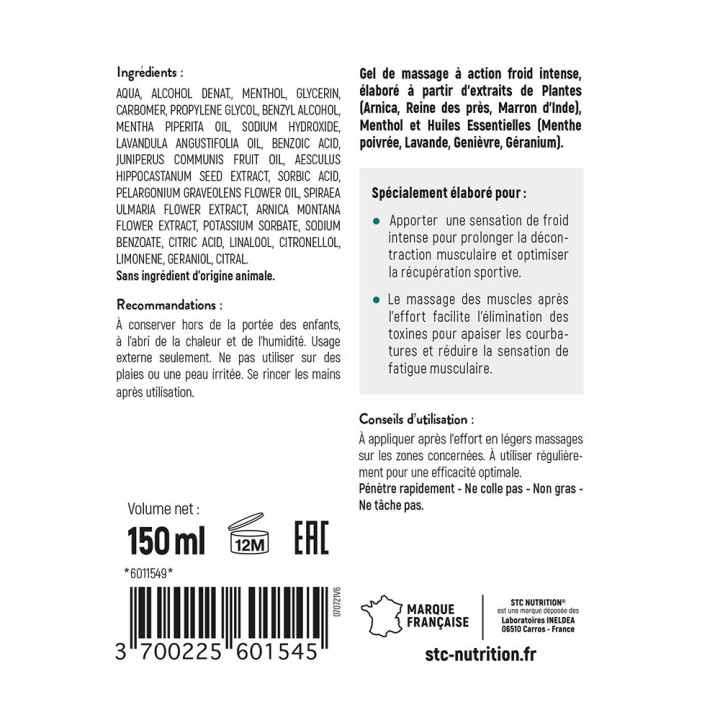 Gel Cryo Defatigant STC Nutrition - Récupération musculaire - 150ml